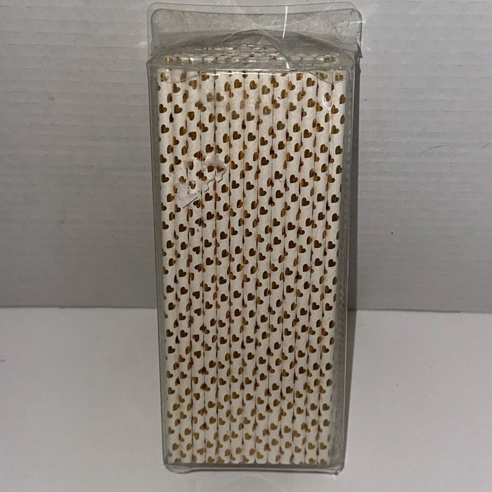 Gold Foil Heart Paper Straws White Wedding Party Supplies Pack of 100